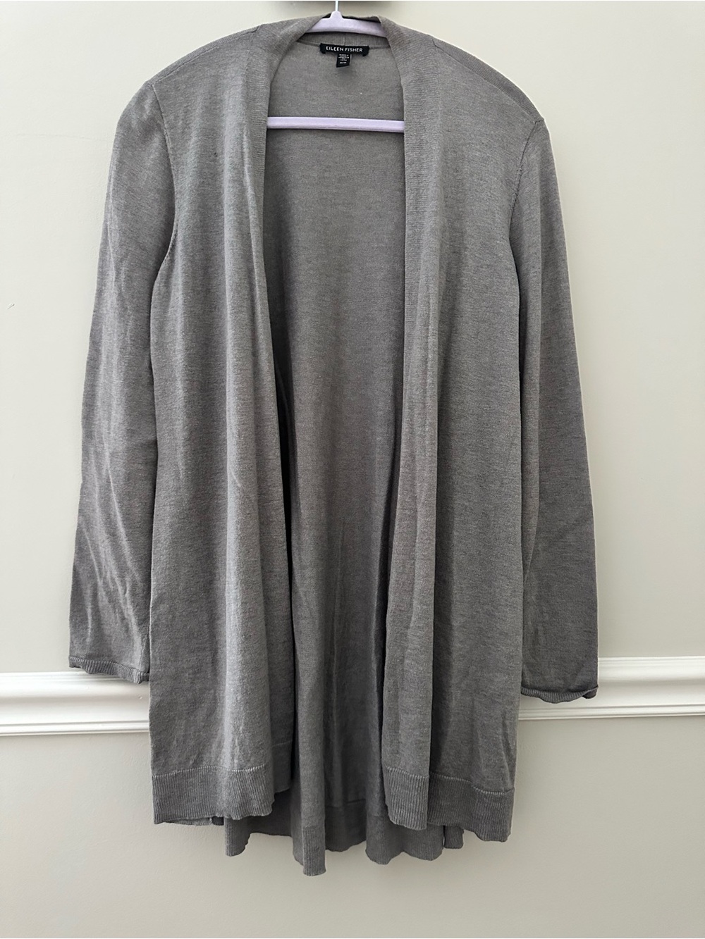 Eileen Fisher Soft Gray Long Open-Front Cardigan Medium